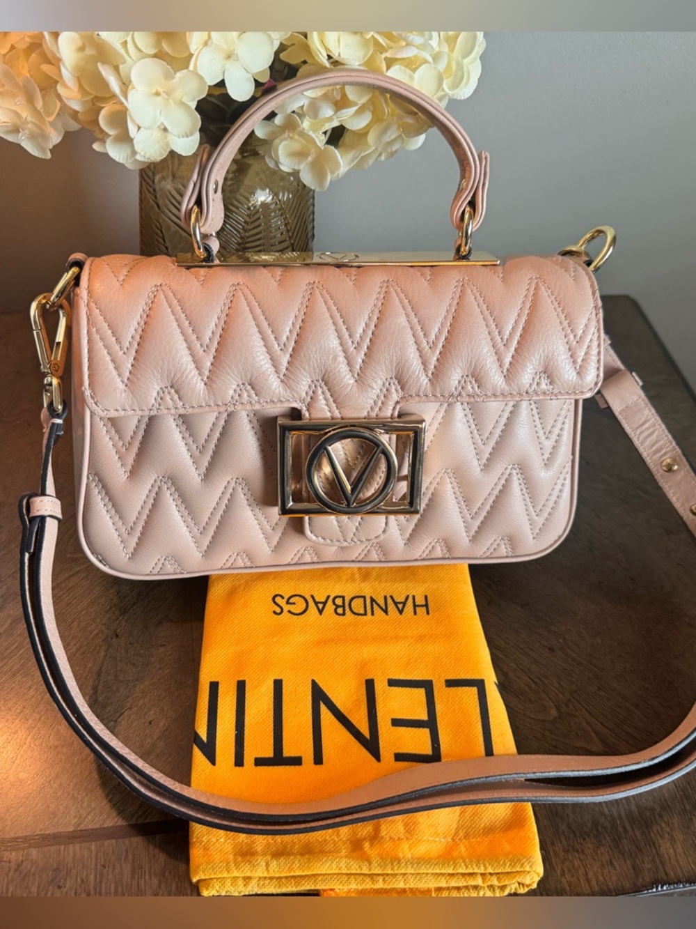 Mario Valentino Quilted Top-Handle Shoulder Bag in Blush Pink